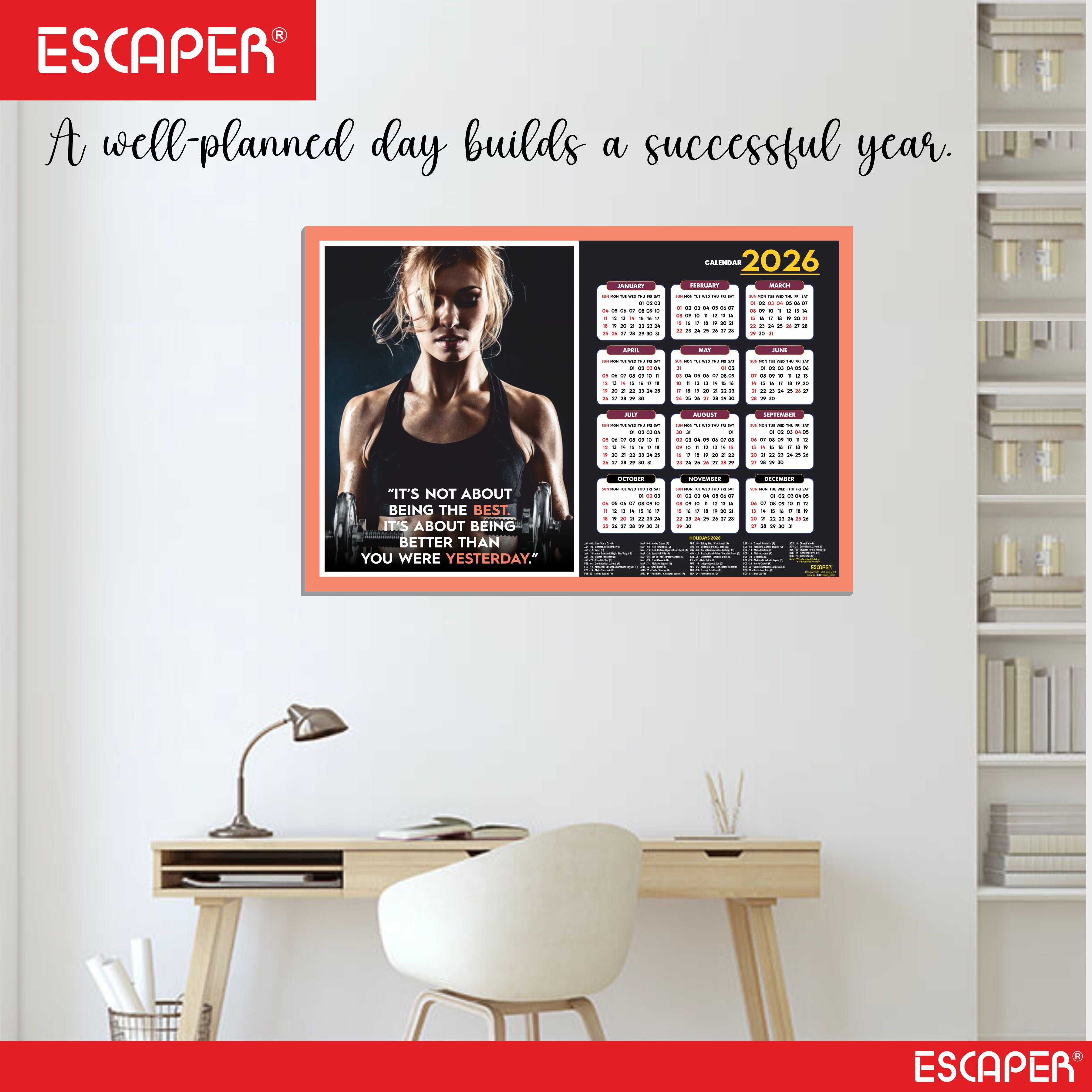 Gym Wall Calendar 2026 hanging (12 x 18), Wall Calendar 2026 for Gym Motivation, Workout, Exercise, Bodybuilders, Fitness Center
