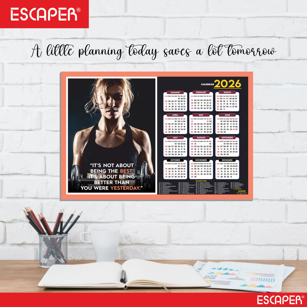 Gym Wall Calendar 2026 hanging (12 x 18), Wall Calendar 2026 for Gym Motivation, Workout, Exercise, Bodybuilders, Fitness Center