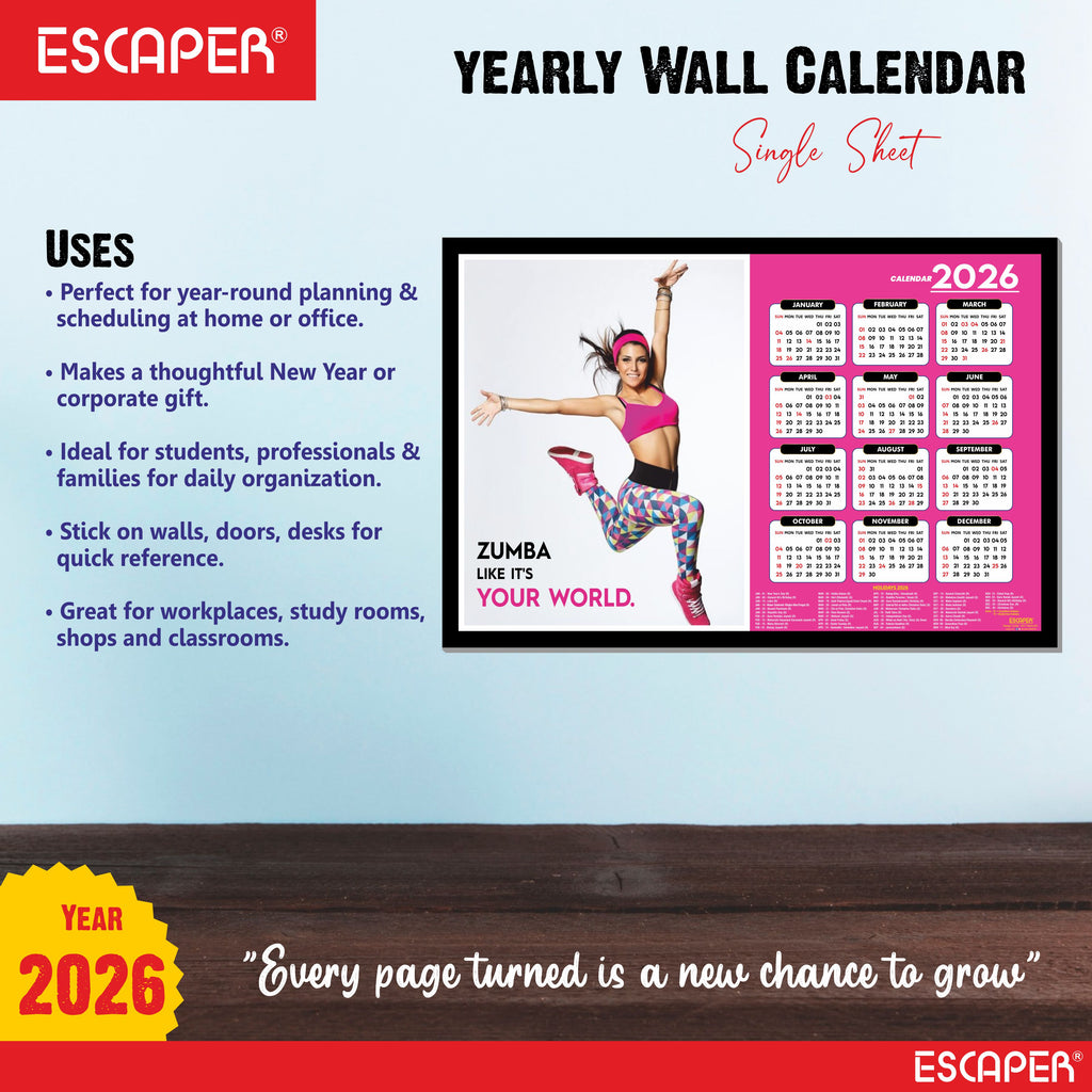 Zumba Wall Calendar 2026 hanging, (45 x 30 cm), Dance, Aerobics Wall Calendar 2026, New Year Calendar 2026, Dance Wall Decor Art, New Year Gift