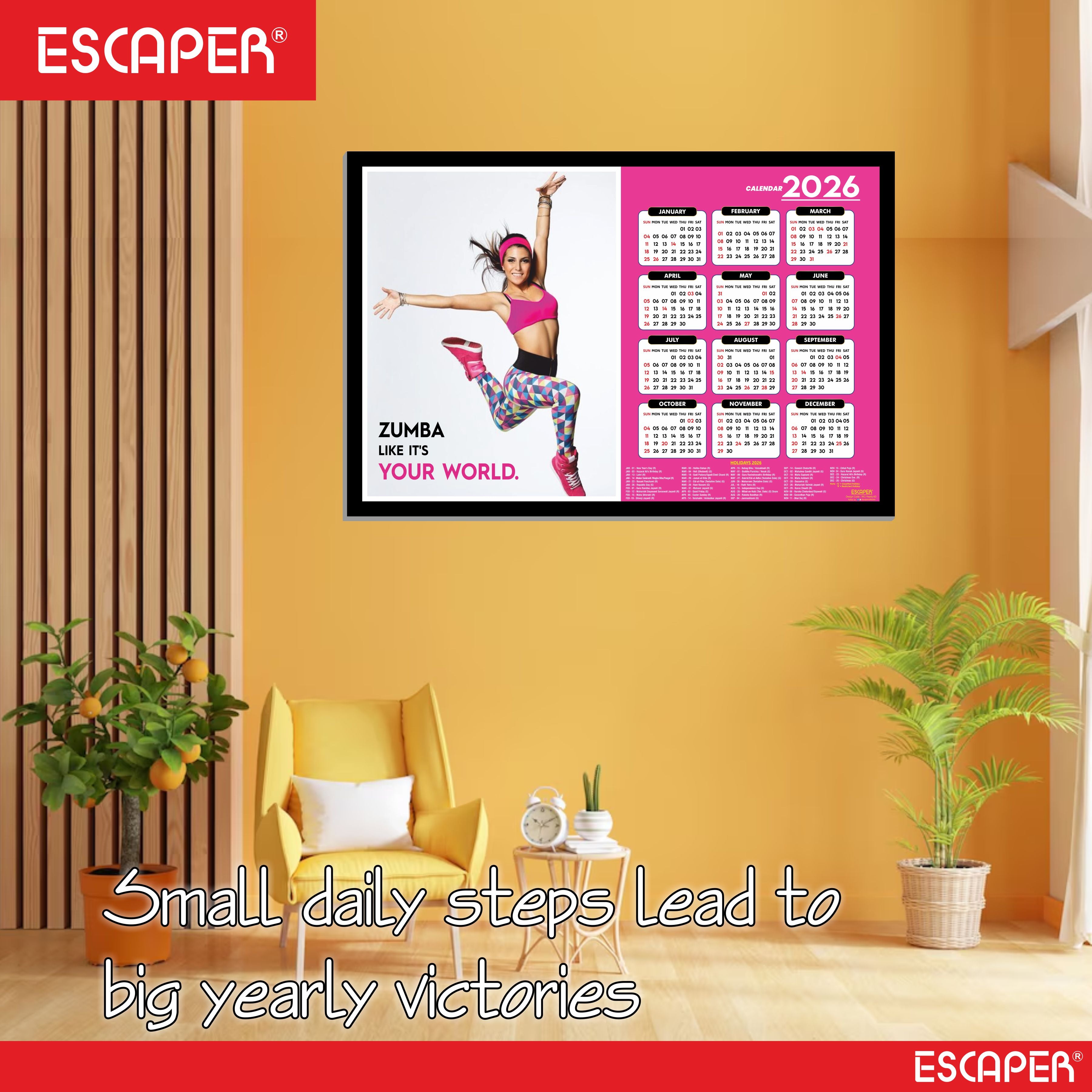 Zumba Wall Calendar 2026 hanging, (45 x 30 cm), Dance, Aerobics Wall Calendar 2026, New Year Calendar 2026, Dance Wall Decor Art, New Year Gift