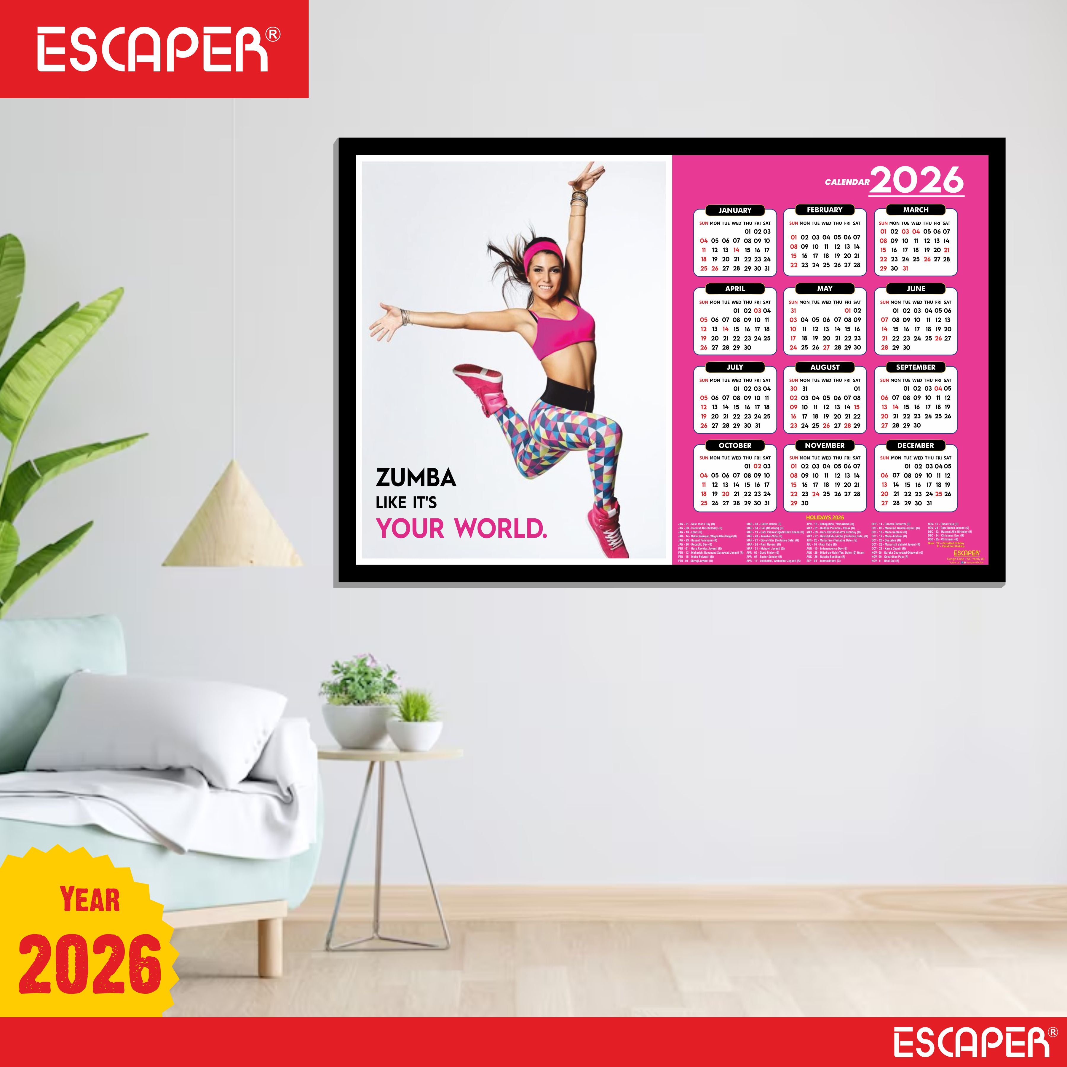 Zumba Wall Calendar 2026 hanging, (45 x 30 cm), Dance, Aerobics Wall Calendar 2026, New Year Calendar 2026, Dance Wall Decor Art, New Year Gift