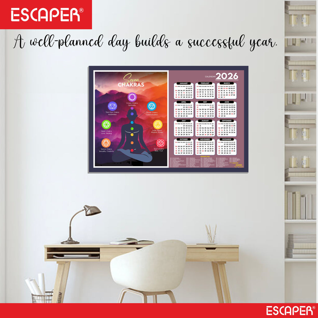 Seven Chakras Yoga Wall Calendar 2026 hanging Decoration (12 x 18), Meditation Wall Calendar 2026 hanging, Yogasana Charts, Asana Chart, Yoga Poses, Meditation Chakras