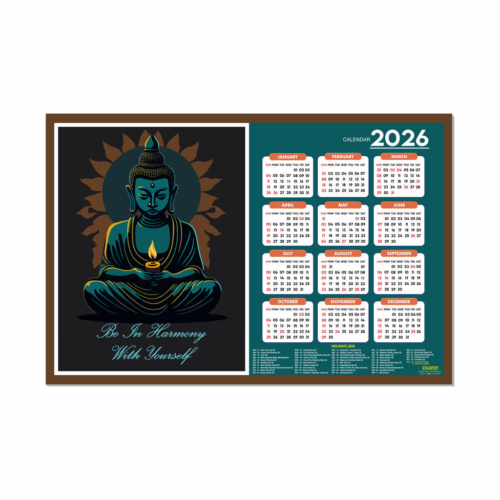 Buddha Yoga Wall Calendar 2026 hanging Decoration (12 x 18), Meditation Wall Calendar 2026 hanging, Yogasana Charts, Asana Chart, Yoga Poses, Meditation Chakras