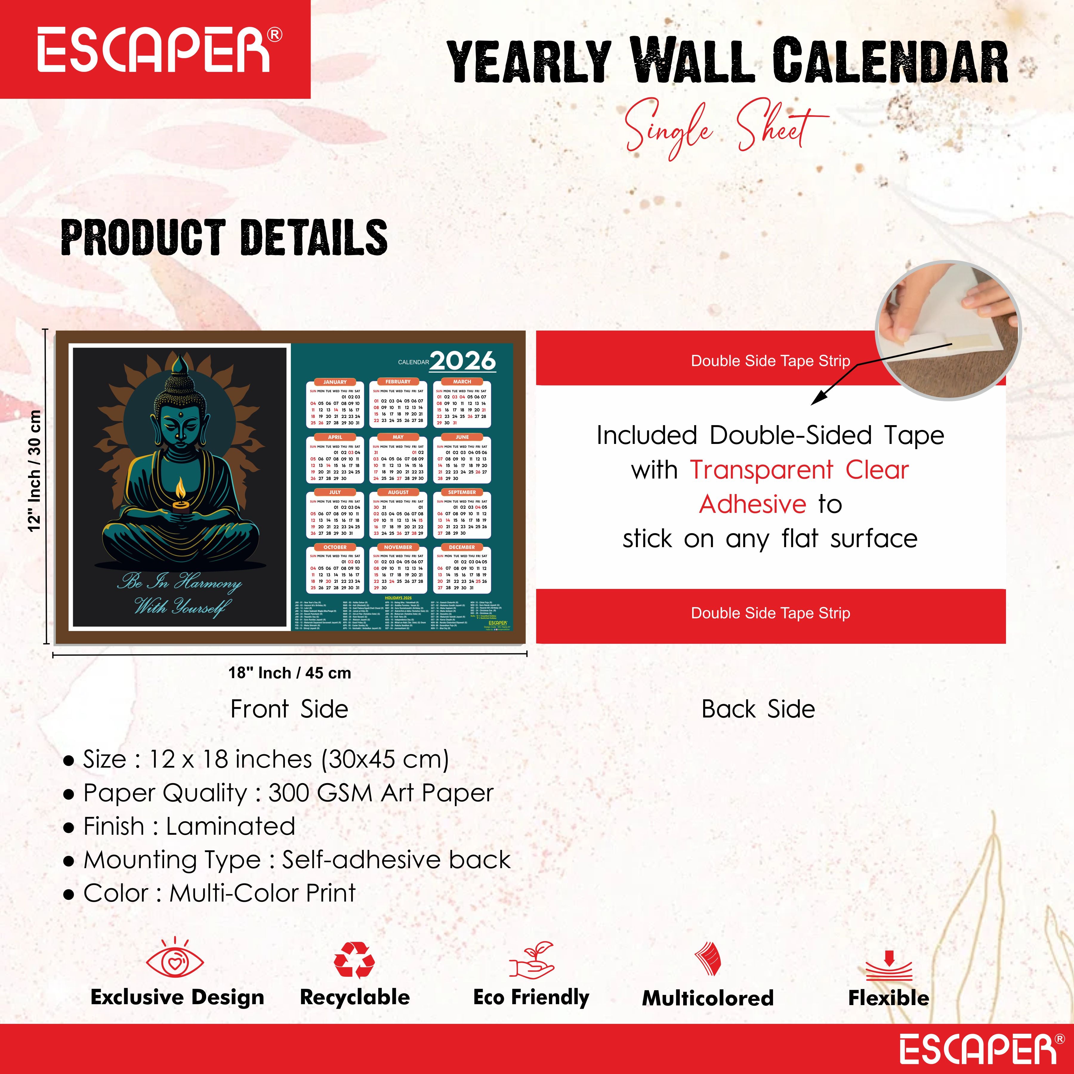 Buddha Yoga Wall Calendar 2026 hanging Decoration (12 x 18), Meditation Wall Calendar 2026 hanging, Yogasana Charts, Asana Chart, Yoga Poses, Meditation Chakras