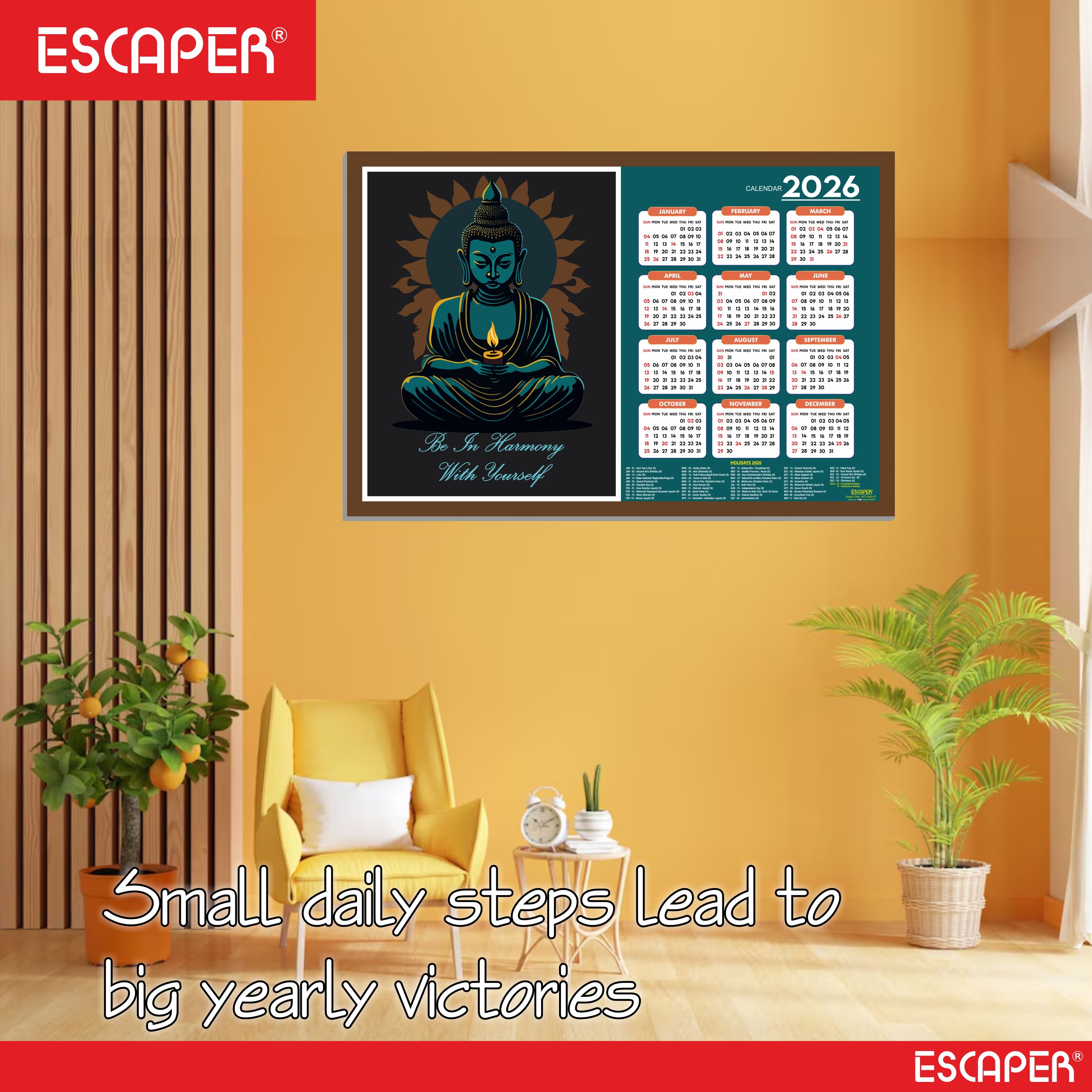 Buddha Yoga Wall Calendar 2026 hanging Decoration (12 x 18), Meditation Wall Calendar 2026 hanging, Yogasana Charts, Asana Chart, Yoga Poses, Meditation Chakras