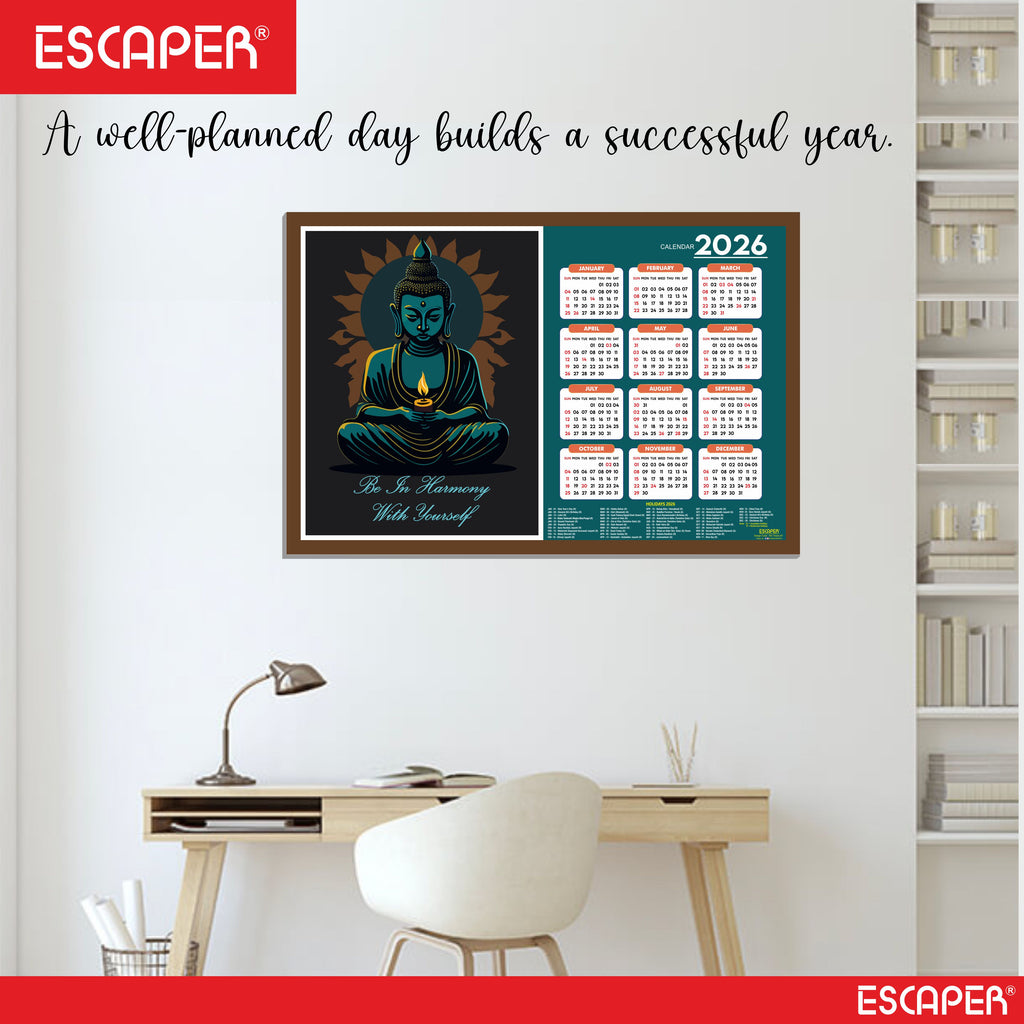 Buddha Yoga Wall Calendar 2026 hanging Decoration (12 x 18), Meditation Wall Calendar 2026 hanging, Yogasana Charts, Asana Chart, Yoga Poses, Meditation Chakras