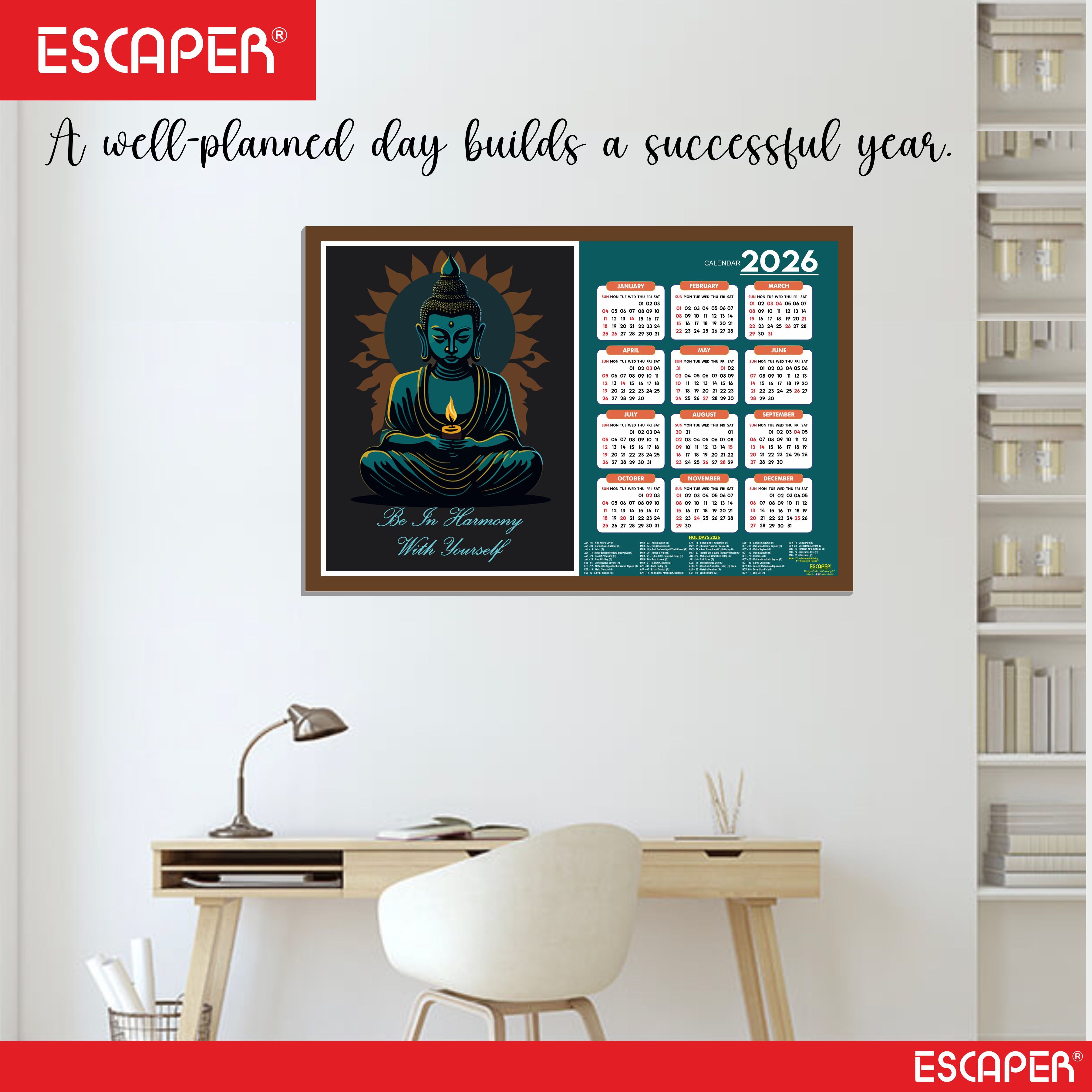 Buddha Yoga Wall Calendar 2026 hanging Decoration (12 x 18), Meditation Wall Calendar 2026 hanging, Yogasana Charts, Asana Chart, Yoga Poses, Meditation Chakras