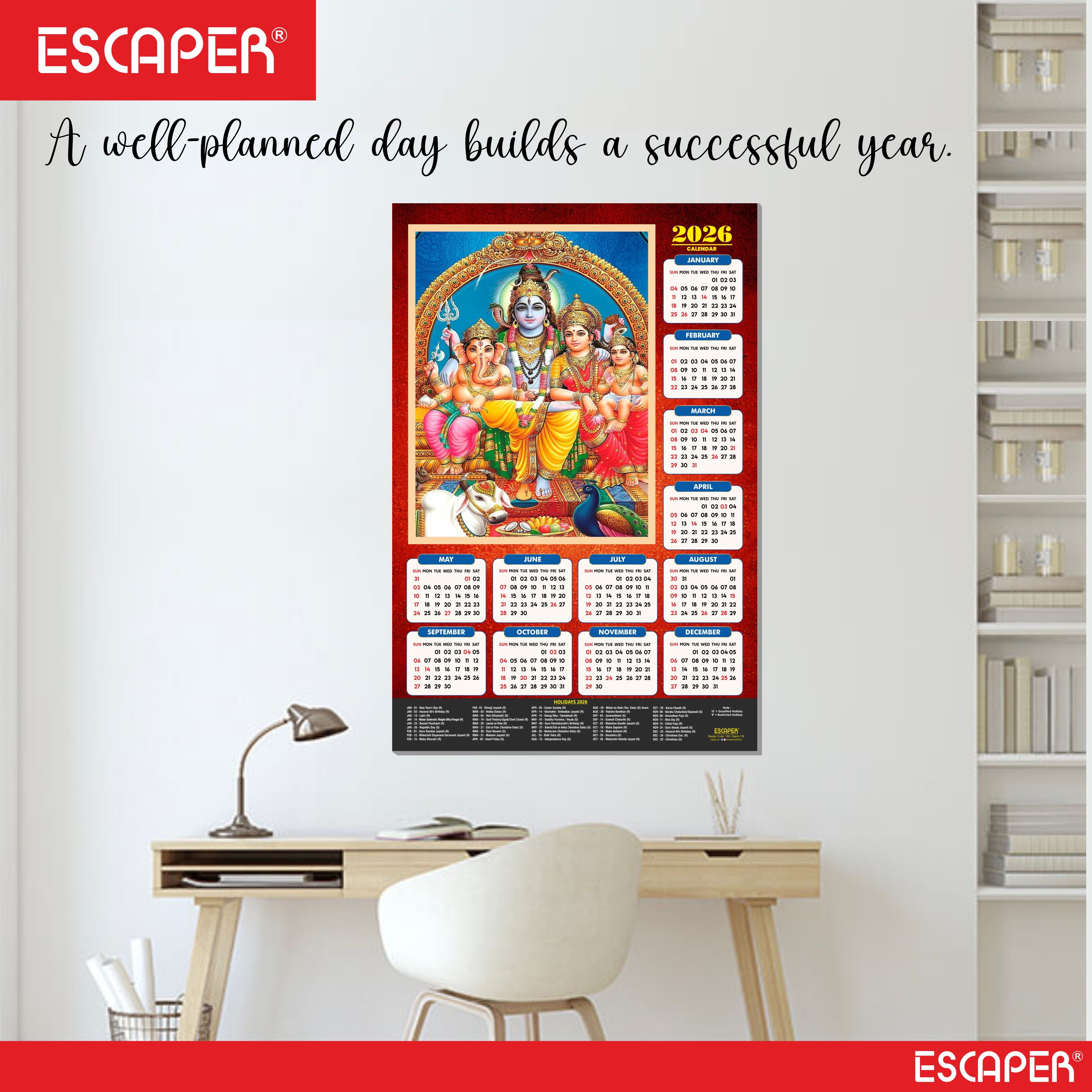 Lord Shiva Wall Calendar 2026 hanging (45 x 30 cm), Bholenath, Shivling, Shanker Ji Photo, Mahadev Wall Calendar 2026, Shivji Calendar, Lord Shiva Wall Decor