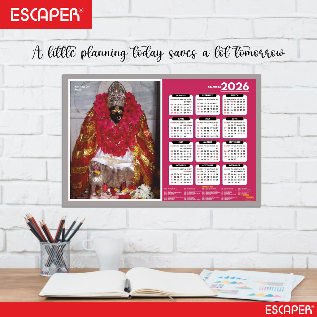 Kamakhya Devi Wall Calendar 2026 (45 x 30 cm), Kamakhya Devi Mandir, Kamakhya Devi Photos, Religious, Hindu Goddess Photos, Hindu Goddess Temple Wall Calendar 2026 for room decoration