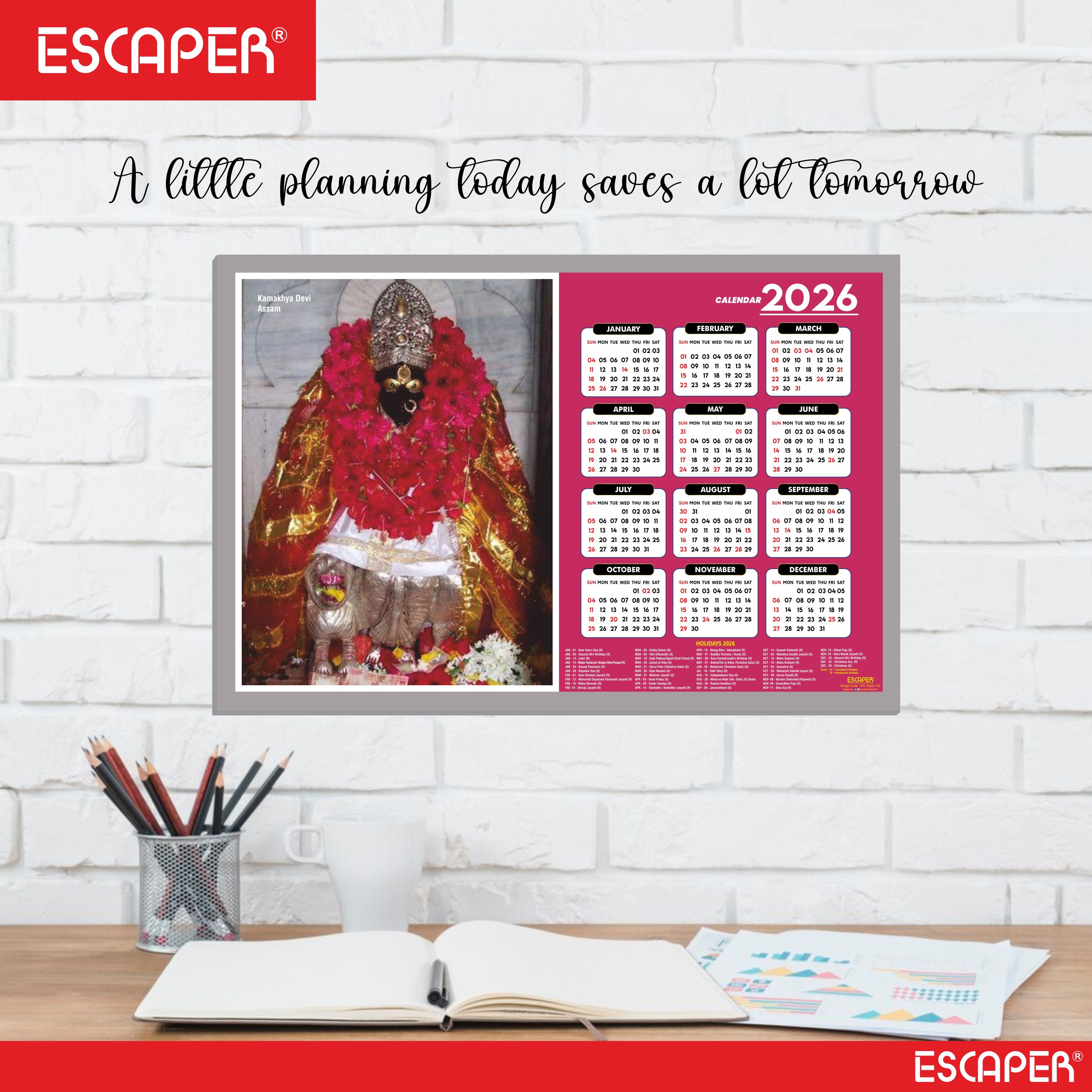 Kamakhya Devi Wall Calendar 2026 (45 x 30 cm), Kamakhya Devi Mandir, Kamakhya Devi Photos, Religious, Hindu Goddess Photos, Hindu Goddess Temple Wall Calendar 2026 for room decoration