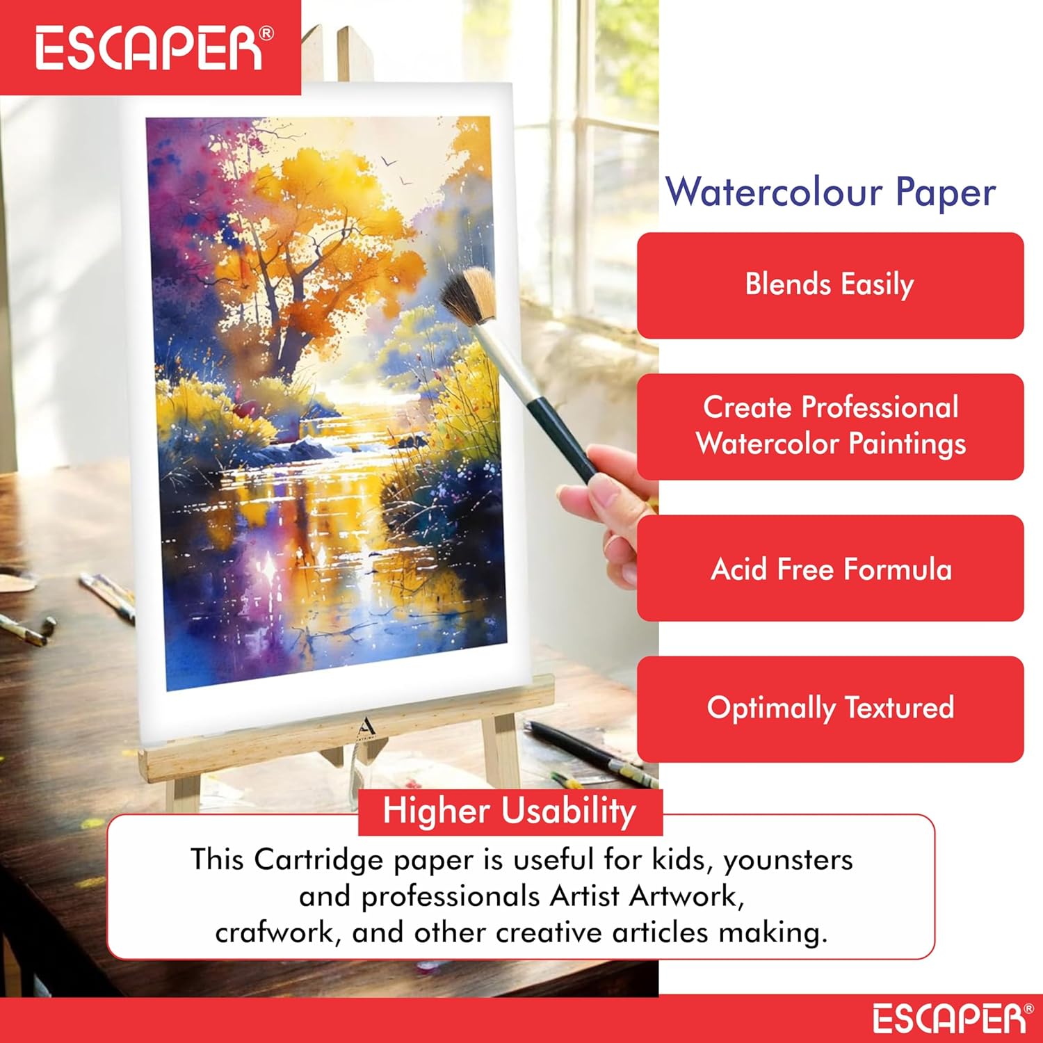 Watercolour Paper 300 GSM Handmade Cold-Pressed Sheets for Artists A4 Sizes Acid-Free, Textured Surface for Painting, Drawing, Kids Art, Crafts & Mixed Media