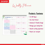 ESCAPER Undated Weekly Planners  – 80 Pages, Habit Tracker & Productivity Organizer, 90 GSM Paper, Flexible Weekly Schedule for Students, Professionals & Busy Life (Weakly Planner)
