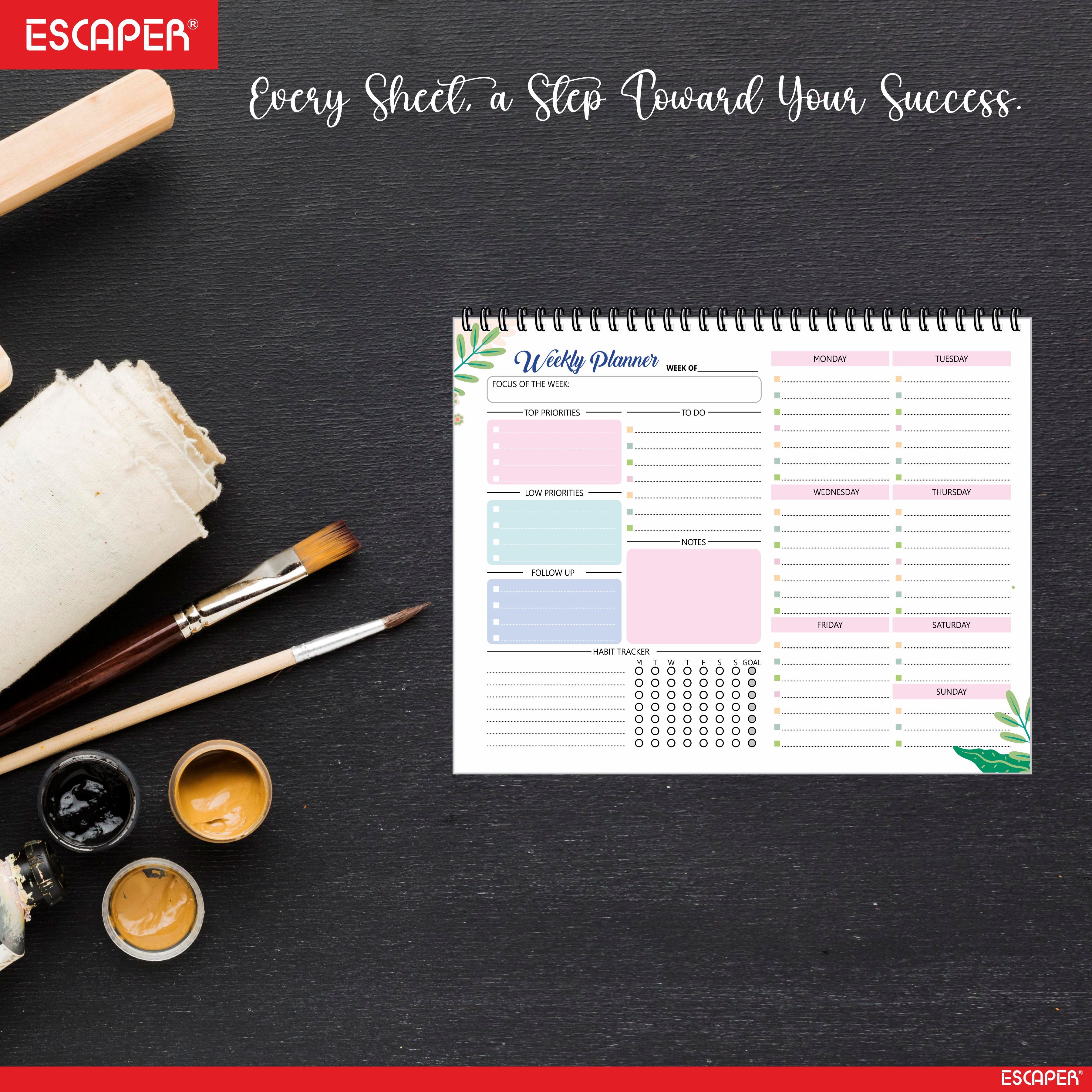 ESCAPER Undated Weekly Planners  – 80 Pages, Habit Tracker & Productivity Organizer, 90 GSM Paper, Flexible Weekly Schedule for Students, Professionals & Busy Life (Weakly Planner)