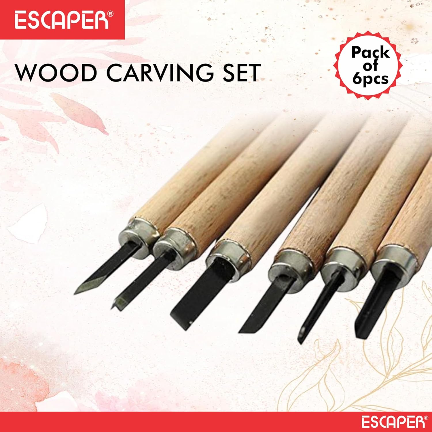 Wood Carving Tools Set, (Pack Of 6) Alloy Steel Wood Carving Chisel Set With Wooden Handles For Beginners, Craft & DIY Sculpture Work, Ideal for Clay & Wax