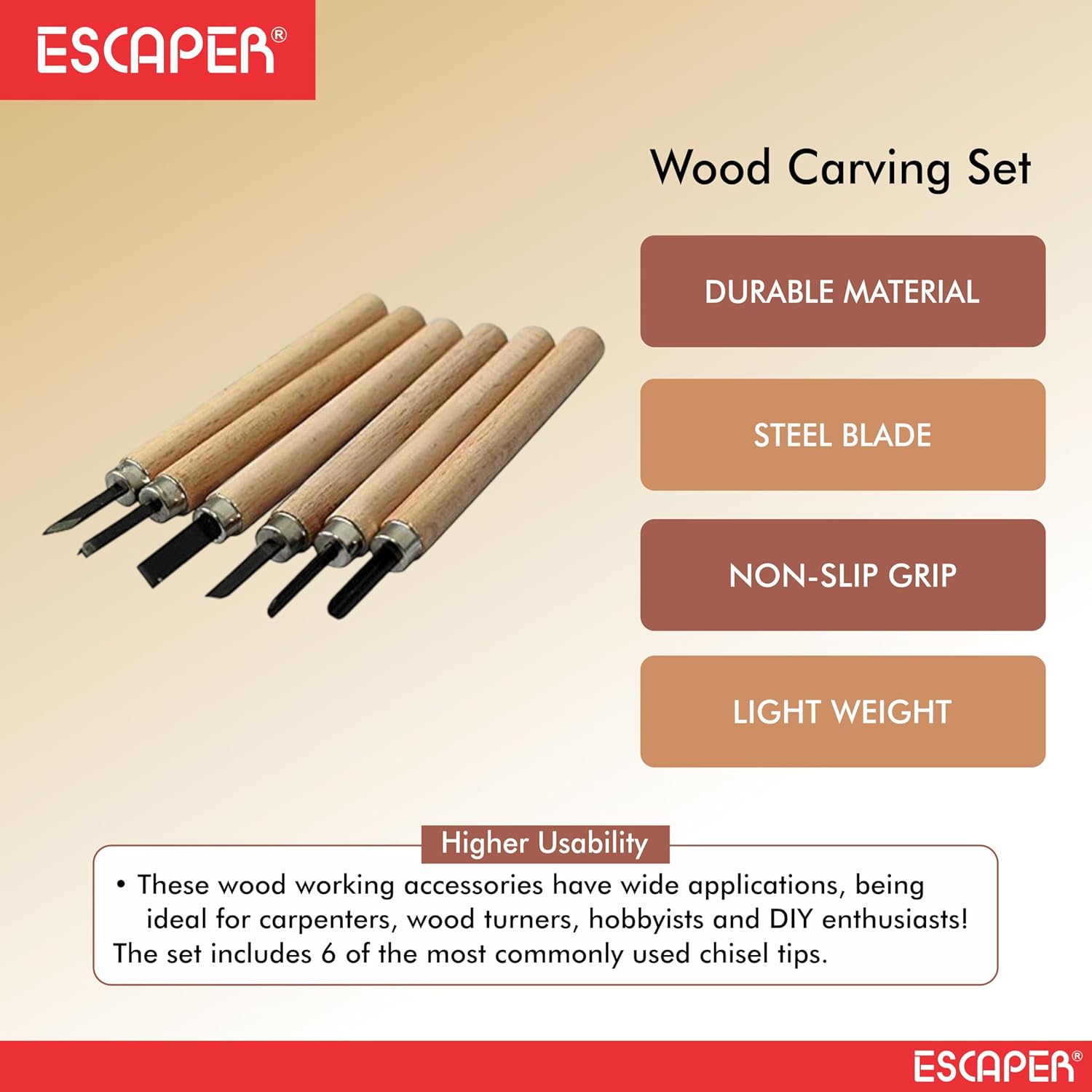Wood Carving Tools Set, (Pack Of 6) Alloy Steel Wood Carving Chisel Set With Wooden Handles For Beginners, Craft & DIY Sculpture Work, Ideal for Clay & Wax